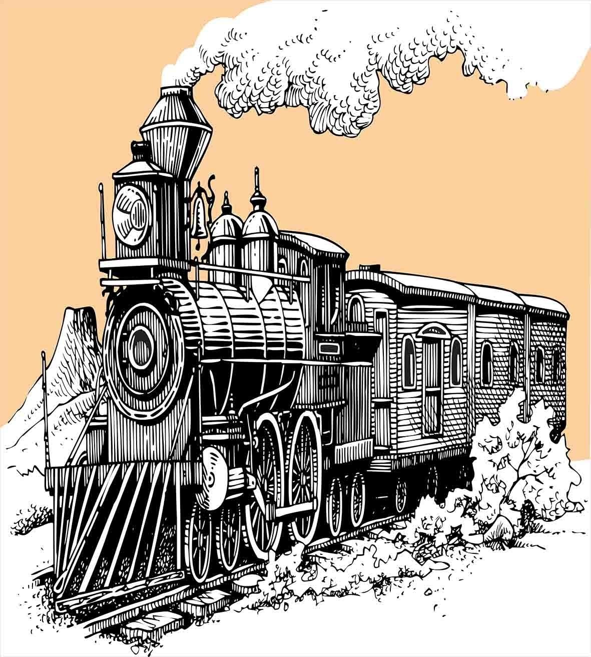 1181x1312 steam engine duvet cover set vintage wooden train rail wild west - Train Rail Drawing