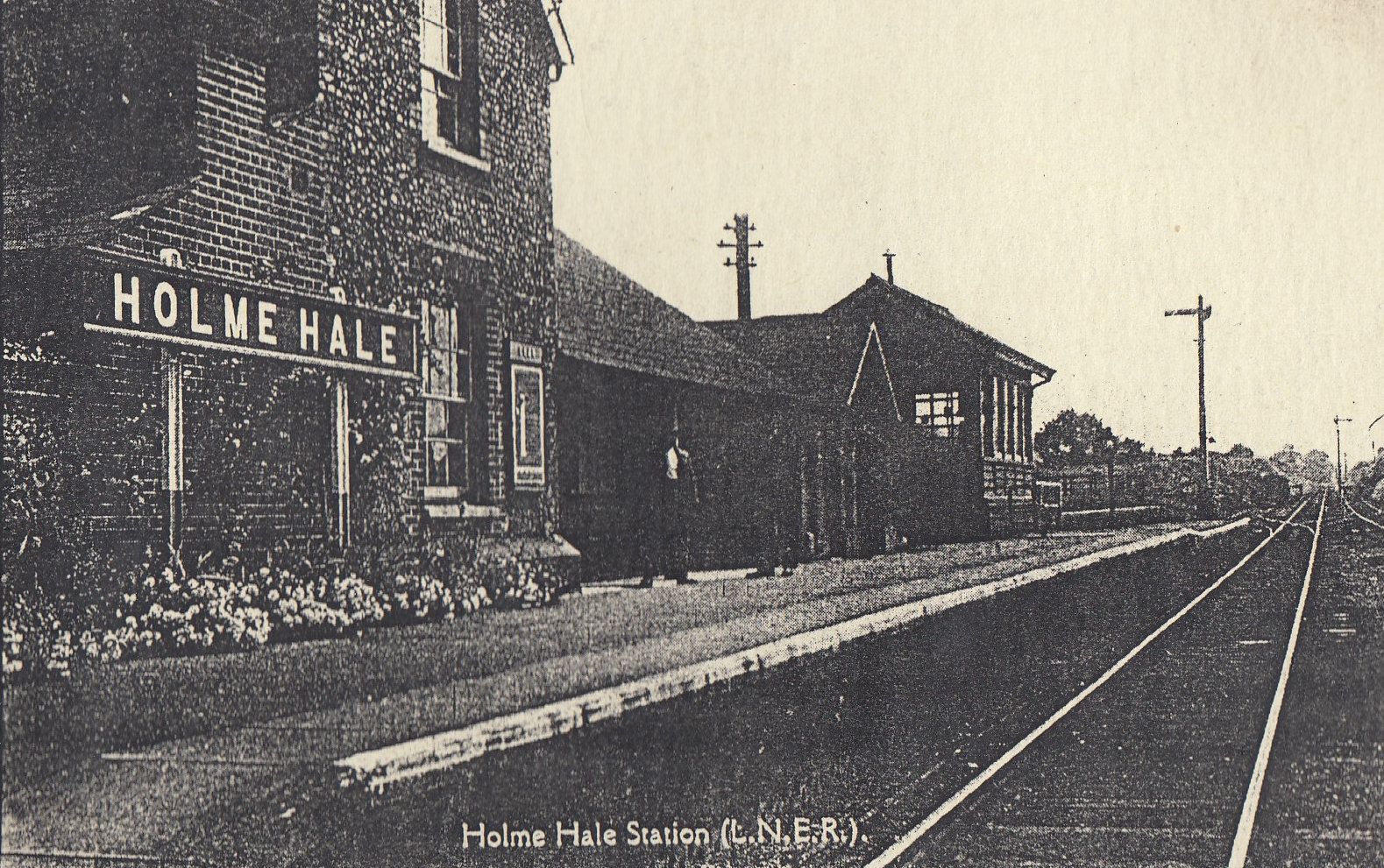 1579x991 holme hale railway train station artist drawing postcard - Train Station Drawing