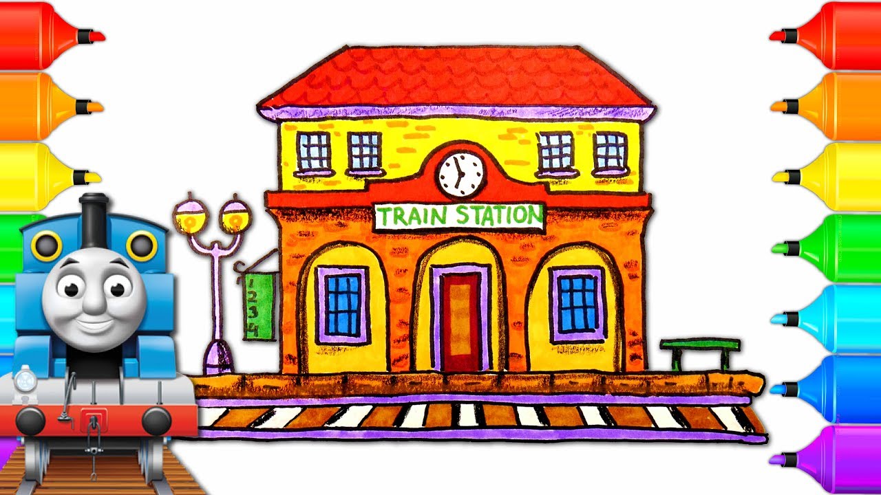 How To Draw Train Station With Thomas And Friends Drawing - Train Station D...