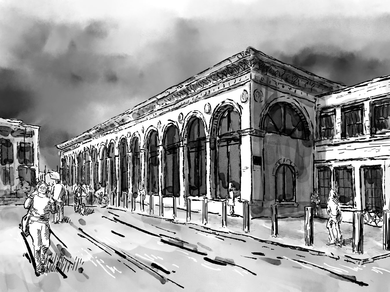 1351x1013 Train Station In Cambridge - Train Station Drawing