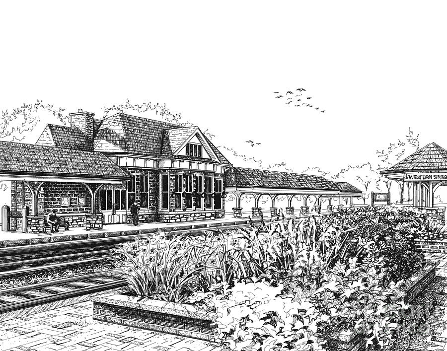 900x707 western springs train station drawing - Train Station Drawing