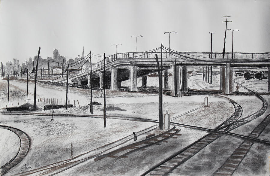 900x586 Quiet West Oakland Train Tracks With Overpass And San Francisco - Train Tracks Drawing