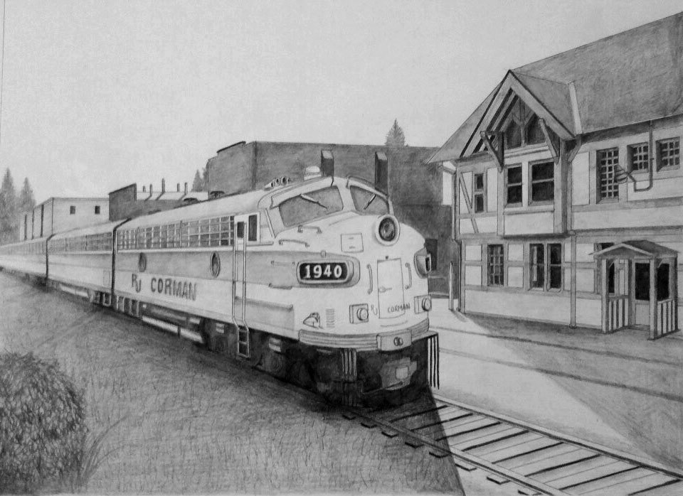 960x698 Train Perspective Graphite Drawing Train Tracks Value Etsy - Train Tracks Drawing