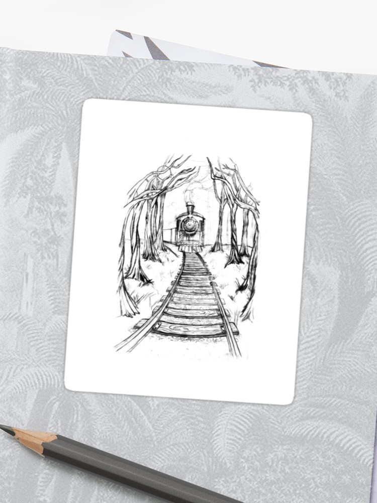 750x1000 Wooden Railway Pencil Illustration Railroad Train Tracks - Train Tracks Drawing