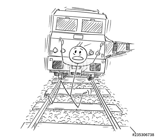 500x444 Cartoon Stick Drawing Conceptual Illustration Of Frightened Man - Train Tracks Drawing