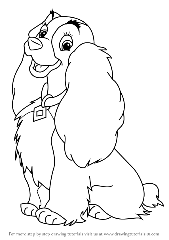 596x843 learn how to draw lady from lady and the tramp - Tramp Drawing