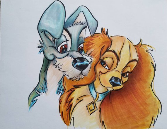 570x441 print original disney's classic lady and the tramp drawing etsy - Tramp Drawing