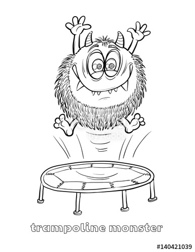 387x500 cute and funny halloween monster coloring page - Trampoline Drawing