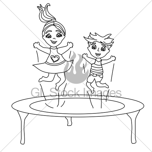 500x500 two funny kids jumping on a trampoline gl stock images - Trampoline Drawing