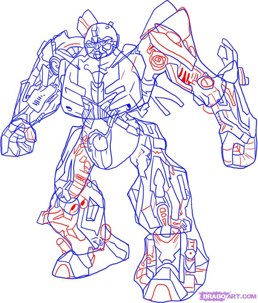 863x1014 Step How To Draw Bumblebee Autobot From Transformers - Transformers 4 Drawing