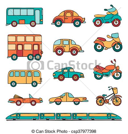 450x470 Vector Set Of Cartoon Land Transport Colorful Cars, Buses - Transport Drawing