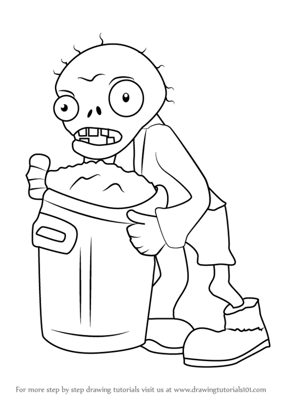 565x800 Learn How To Draw Trash Can Zombie From Plants Vs Zombies - Trash Can Drawing