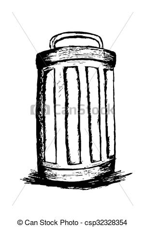 300x470 Vector Hand Draw Sketch, Trash Bin - Trash Drawing
