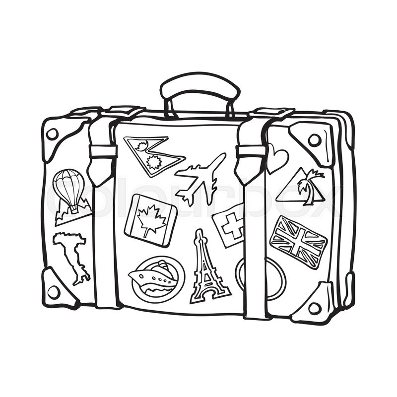 800x800 hand drawn retro style travel suitcase stock vector colourbox - Travel Drawing