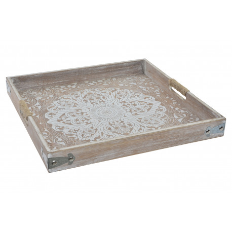 458x458 wooden tray, square, color beige, distressed finish and drawing - Tray Drawing