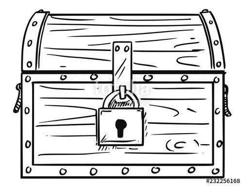 500x383 Cartoon Drawing Illustration Of Locked Antique Wooden Treasure - Treasure Box Drawing