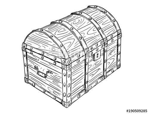 500x383 Cartoon Vector Doodle Drawing Illustration Of Old Wooden Closed - Treasure Chest Drawing