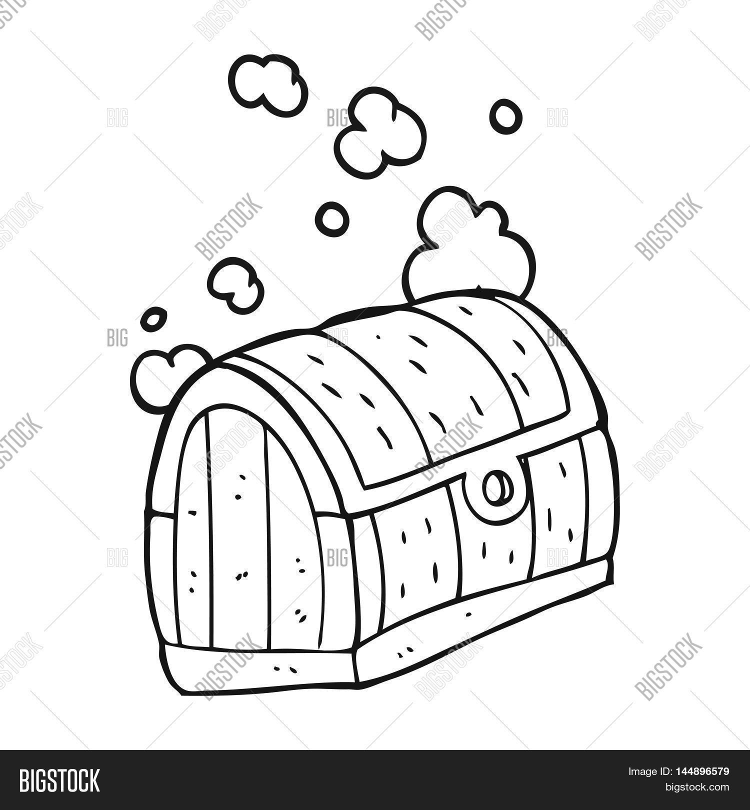 1500x1620 Freehand Drawn Black And White Cartoon Treasure Chest Image - Treasure Chest Line Drawing