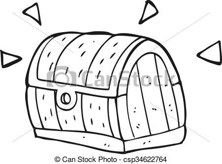 450x332 Freehand Drawn Black And White Cartoon Treasure Chest - Treasure Chest Line Drawing