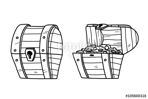500x333 treasure chest doodle, a set of hand drawn vector doodle treasure - Treasure Chest Line Drawing