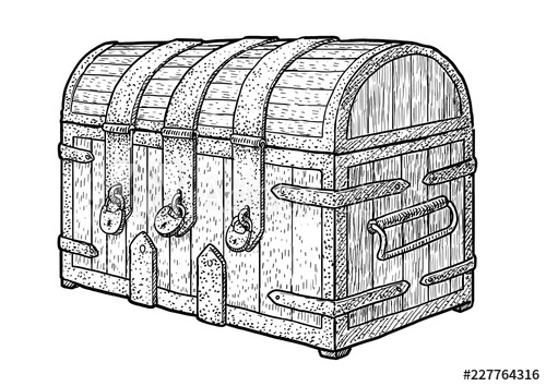 500x354 Treasure Chest Illustration, Drawing, Engraving, Ink, Line Art - Treasure Chest Line Drawing
