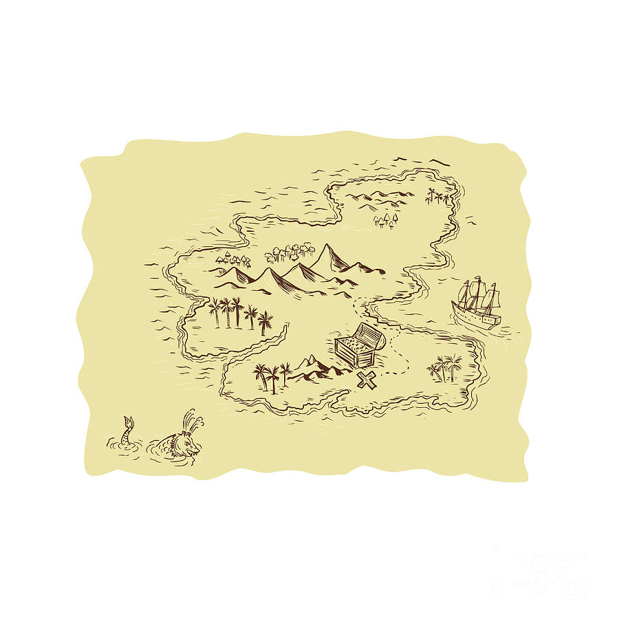 900x900 pirate treasure map sailing ship drawing digital art - Treasure Map Drawing