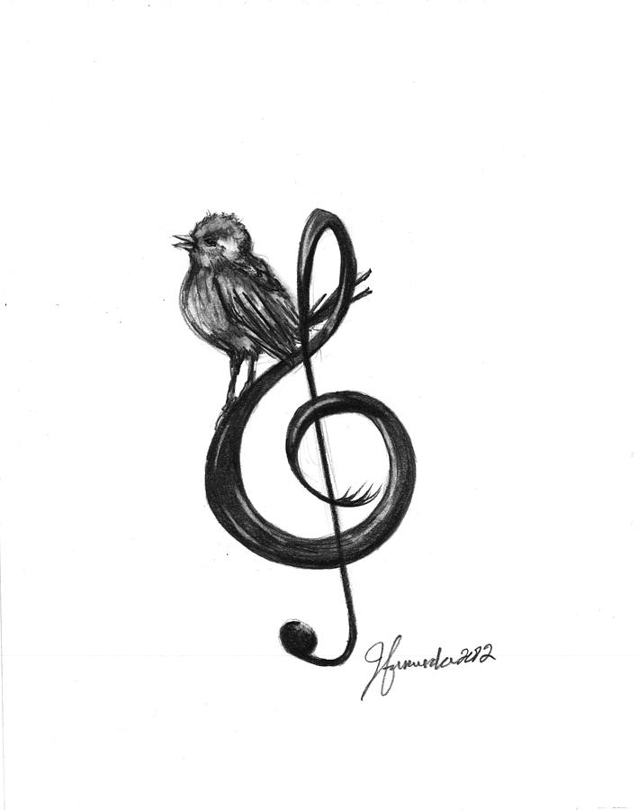 709x900 Songbird Drawing - Treble Clef Drawing
