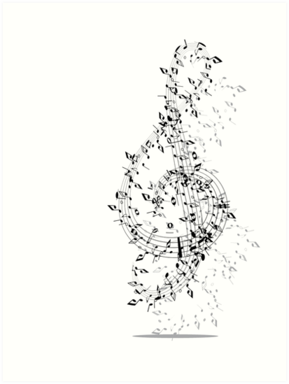 413x549 Dancing Big Treble Clef Music Drawing Art Prints - Treble Clef Drawing