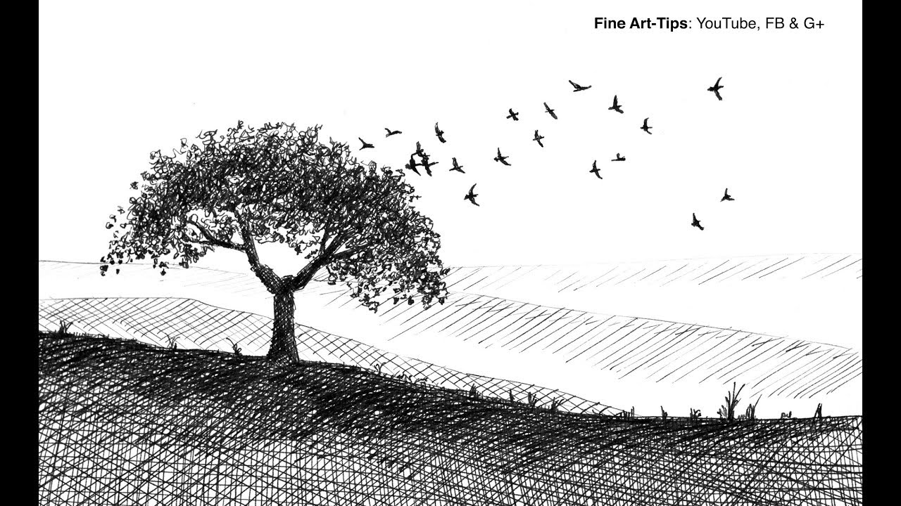 1280x720 How To Draw A Tree And Birds With Fountain Pen - Tree And Bird Drawing