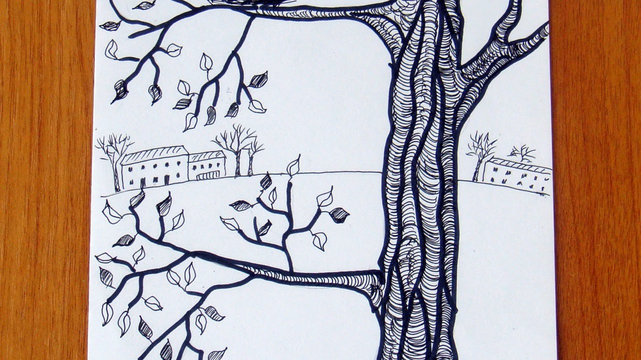 1280x720 Draw A Tree With A Bird's Nest - Tree And Bird Drawing