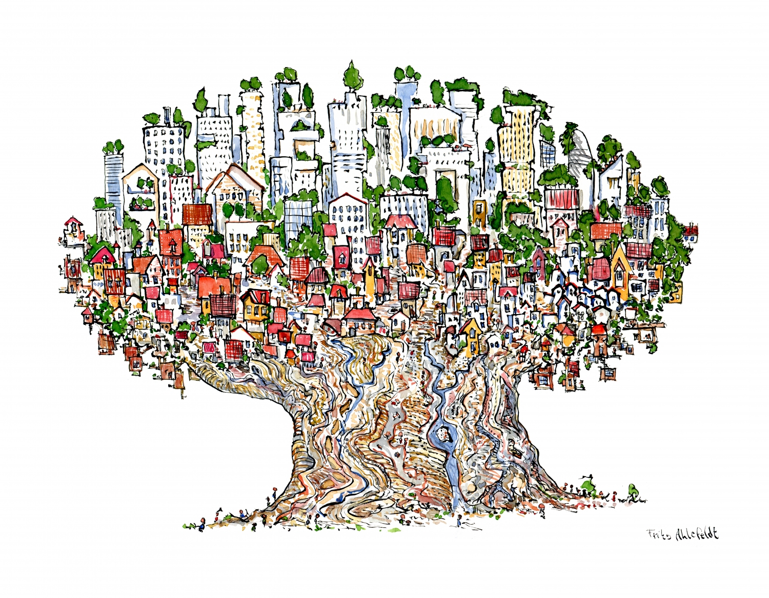 1500x1167 Tree City Drawing The Hiking Artist Project - Tree Art Drawing