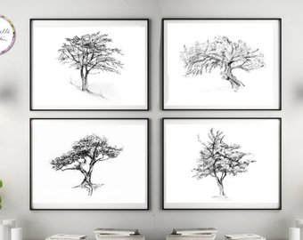 340x270 Pencil Drawings Illustrations Etsy - Tree Black And White Drawing