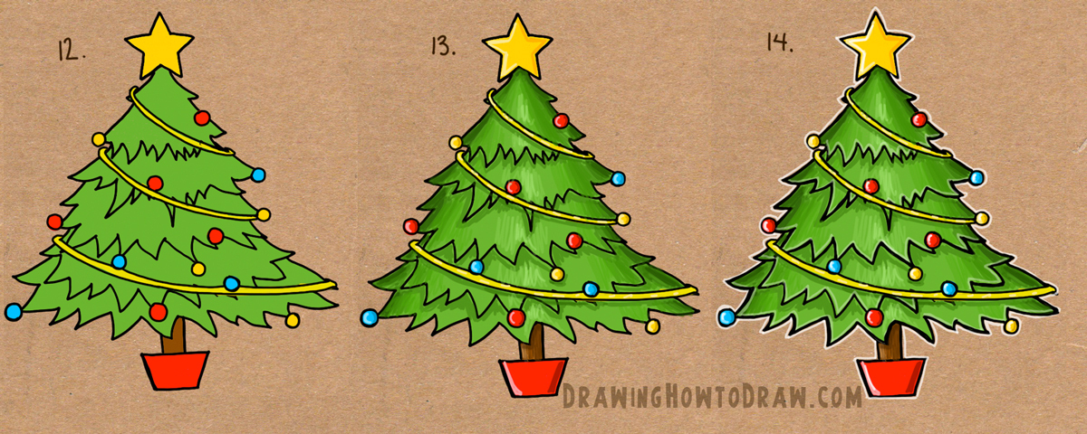 1200x480 How To Draw A Christmas Tree With Simple Step - Tree Christmas Drawing