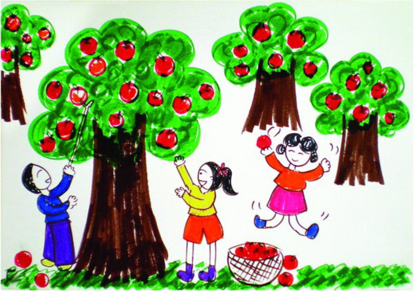 850x598 Person Picking An Apple From A Tree Drawing - Tree Color Drawing