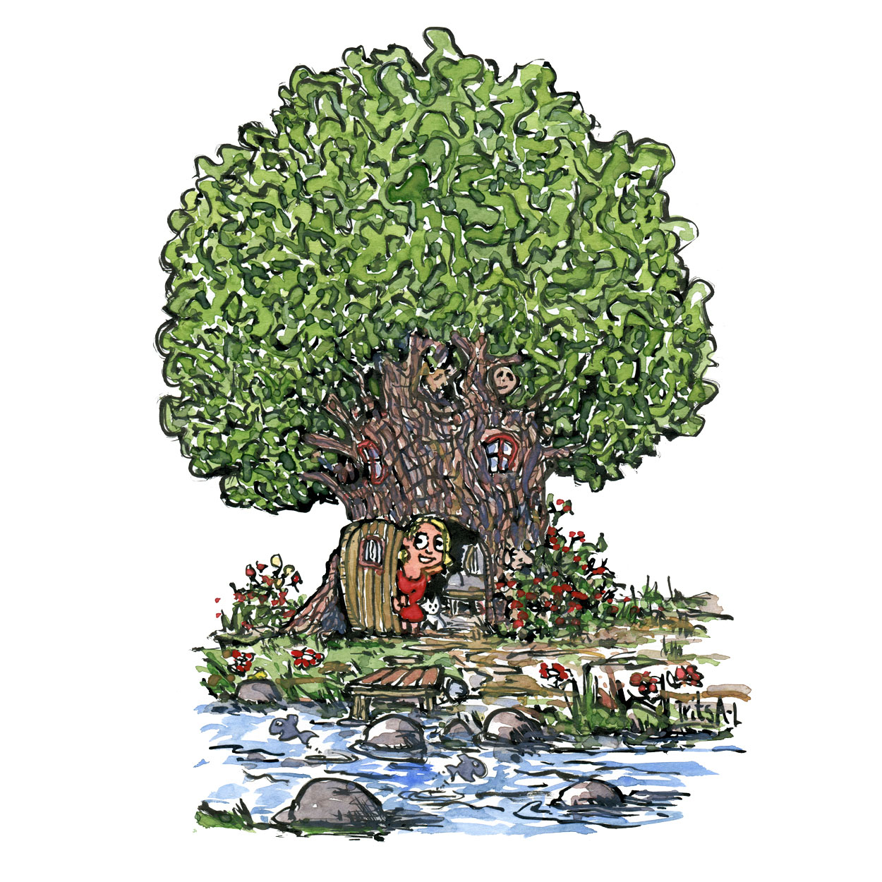 1250x1250 Illustration Tree House - Tree Color Drawing
