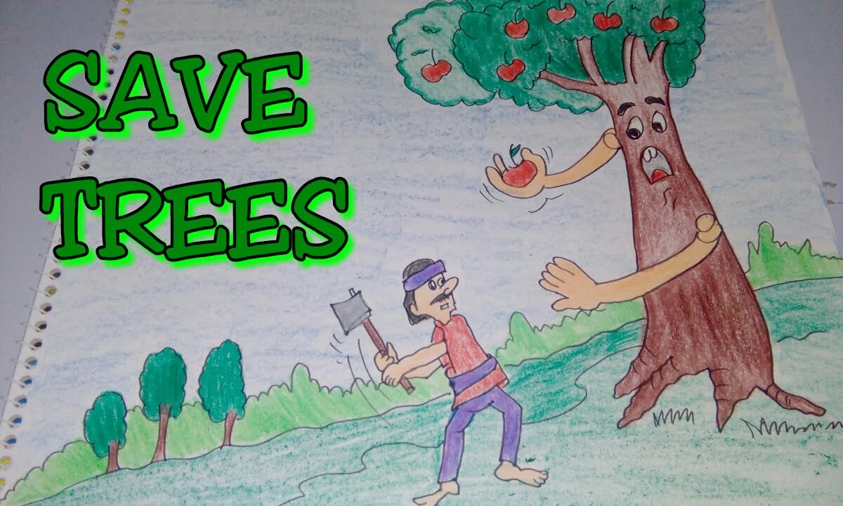 1200x720 drawing tutorial save trees dont cut trees easy drawing - Tree Cutting Drawing
