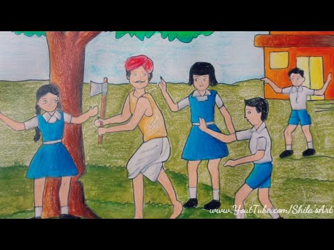 480x360 elementary drawing memory school children preventing a man - Tree Cutting Drawing