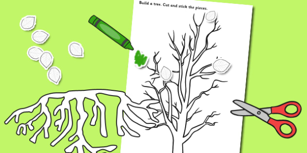 630x315 Tree Parts Cutting And Sticking Activity - Tree Cutting Drawing