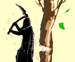 300x250 Grim Reaper Cutting Down A Tree Drawing - Tree Cutting Drawing