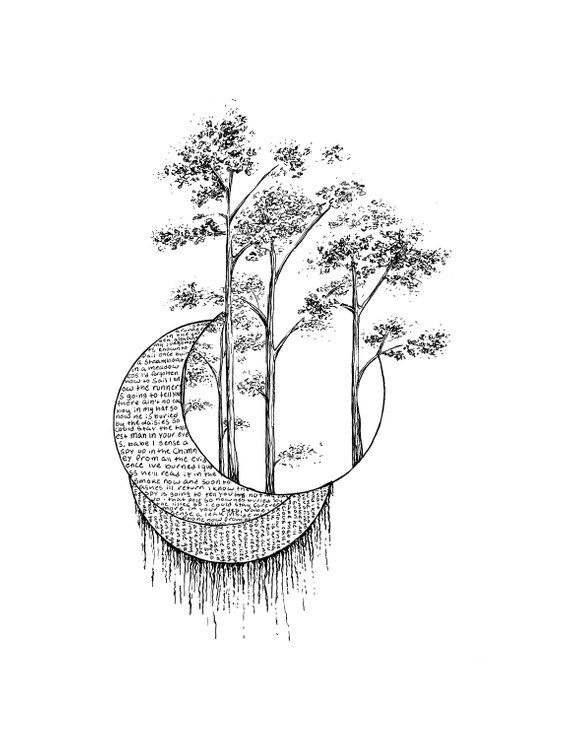 570x739 Black And White Prints Wall Art Pen Designs Tree Drawing Etsy - Tree Design Drawing