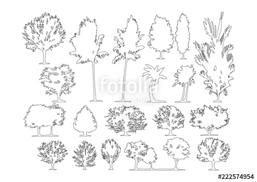 500x354 Side View, Set Of Green Graphics Trees Elements Outline Symbol - Tree Design Drawing