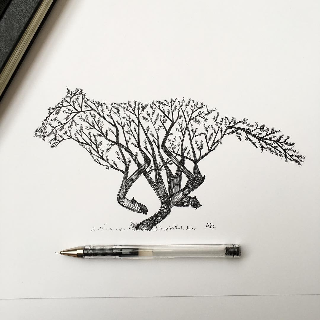 1080x1080 Drawings Of Animals - Tree Drawing Art