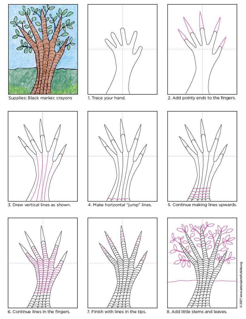 842x1089 Draw A Tree With Your Hand Art Projects For Kids - Tree Drawing For Kids