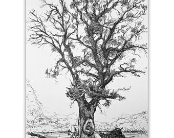 340x270 Oak Tree Drawing Etsy - Tree Drawing Oak