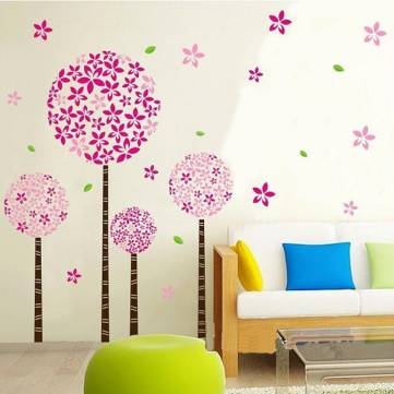 361x361 pink tree drawing room and bedroom removable pvc wall sticker - Tree Drawing On Wall