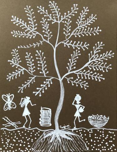 375x485 Warli - Tree Drawing On Wall