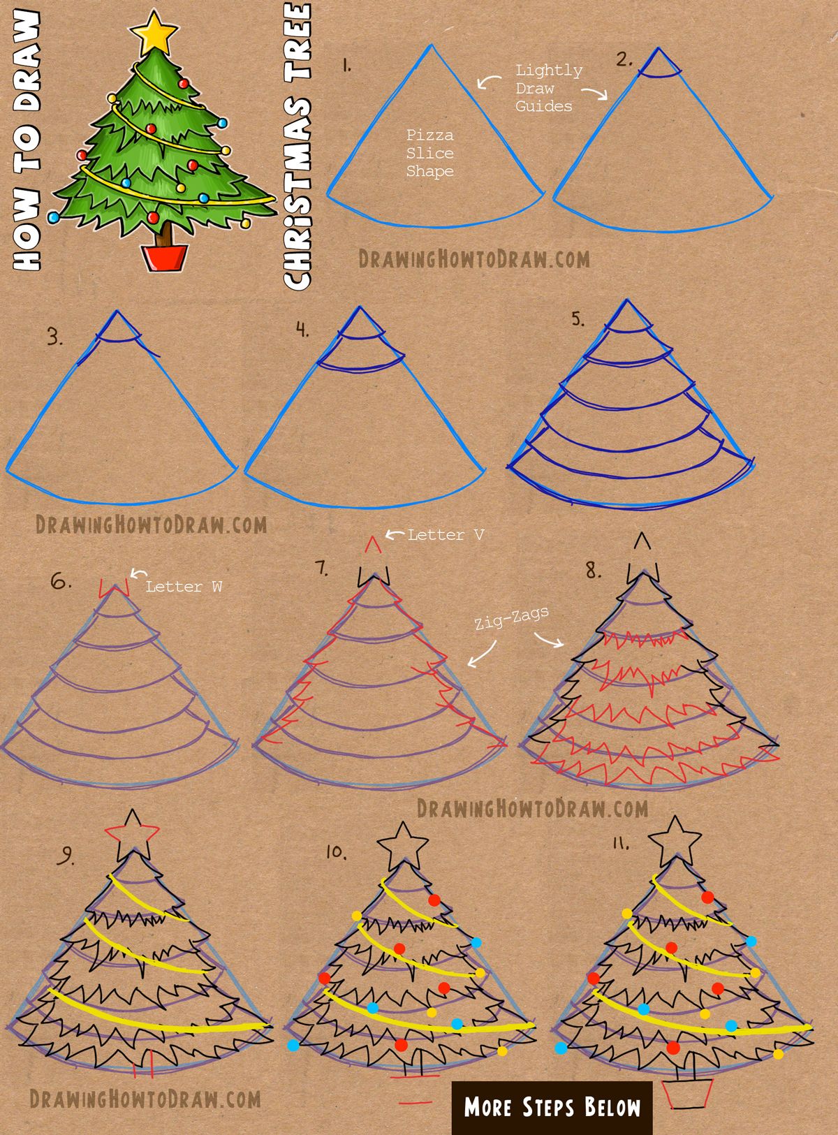 1200x1625 How To Draw A Christmas Tree With Simple Step - Tree Drawing Step By Step