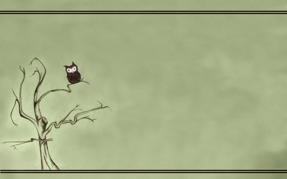 970x606 owl green tree drawing hd wallpaper art and paintings - Tree Drawing Wallpaper