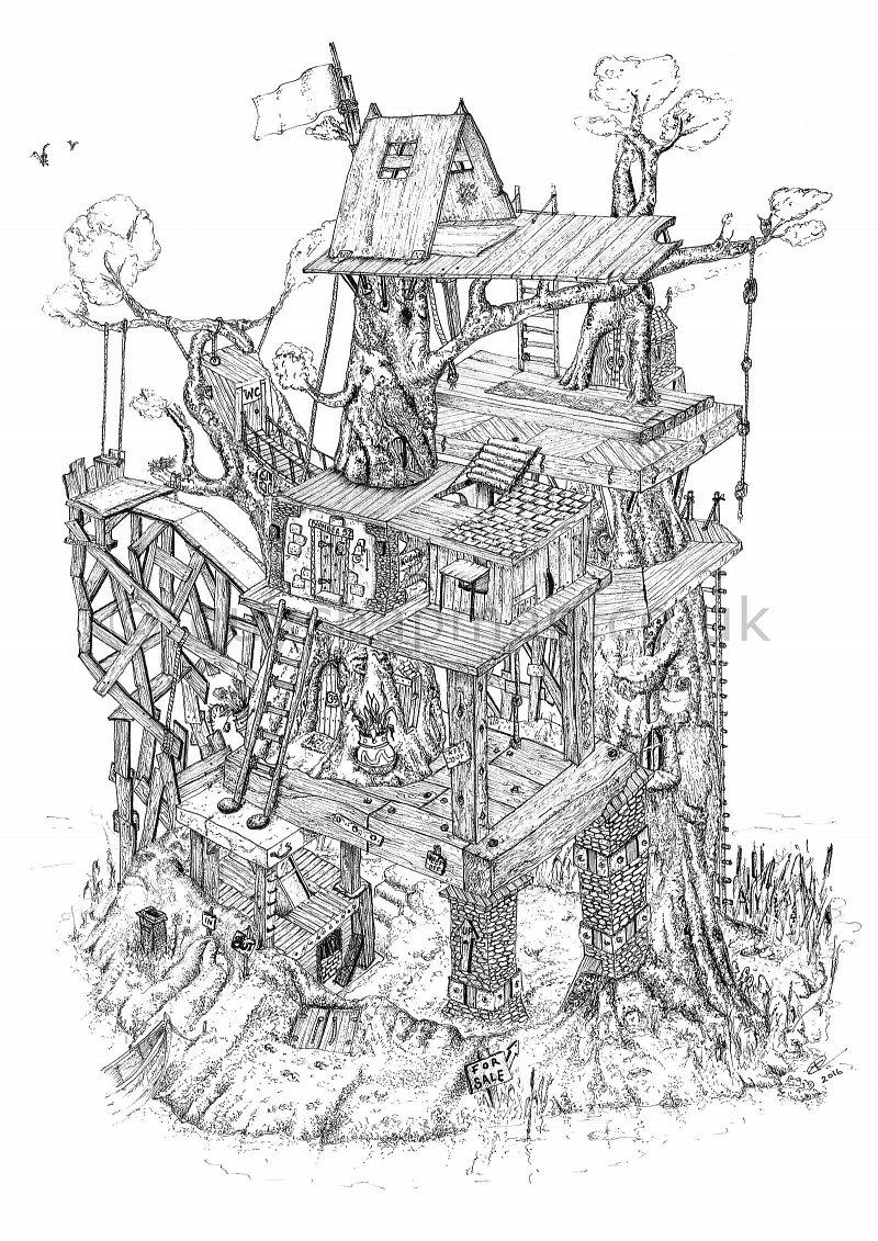 Tree House Drawing at PaintingValley.com | Explore collection of Tree ...