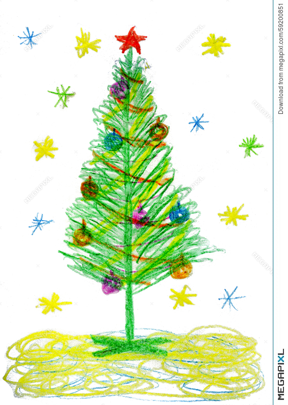569x800 Children Drawing Christmas Tree Illustration - Tree Kid Drawing